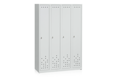Garderobenschrank 4 Abteile, Breite 1200 mm, Hellgrau