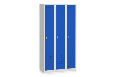 Garderobenschrank 3 Abteile, Breite 900 mm, Blau und Grau