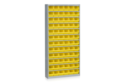 Schrank mit 72 Sichtlagerkästen Gelb