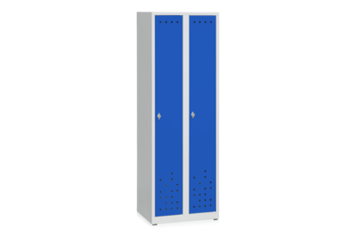 Garderobenschrank 2 Abteile, Breite 600 mm, Blau und Grau