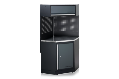 Komplettes Eckmodul mit Edelstahl-Tischplatte Grau/Schwarz