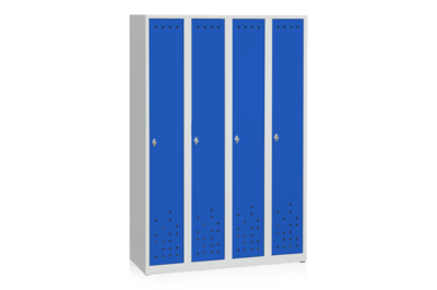 Garderobenschrank 4 Abteile, Breite 1200 mm, Blau und Grau