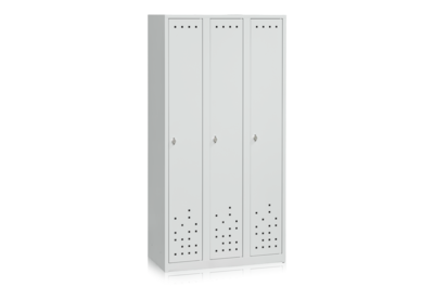 Garderobenschrank 3 Abteile, Breite 900 mm, Hellgrau